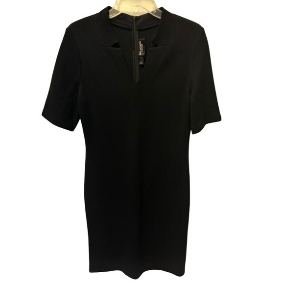 St. John Dresses & Skirts - St. John Caviar Knit Sheath Dress Women Size‎ 10 Black Excellent Notched V-Neck